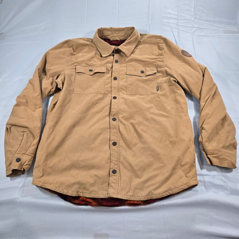 Eddie Bauer Mens Tan Fleece Lined Snap Front Shirt Jacket Khaki Large EM32LW904